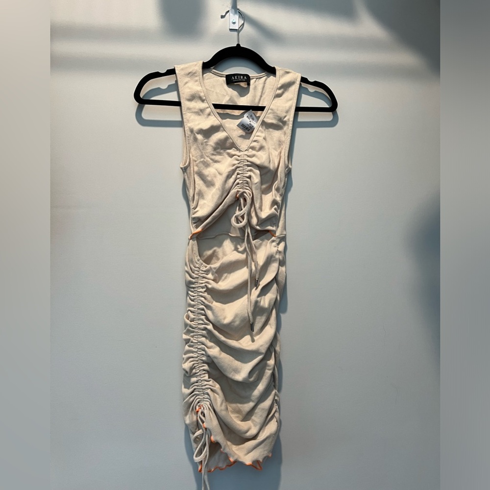 Tan Midi Ruched Cut Out Akira Dress New With Tags Size M